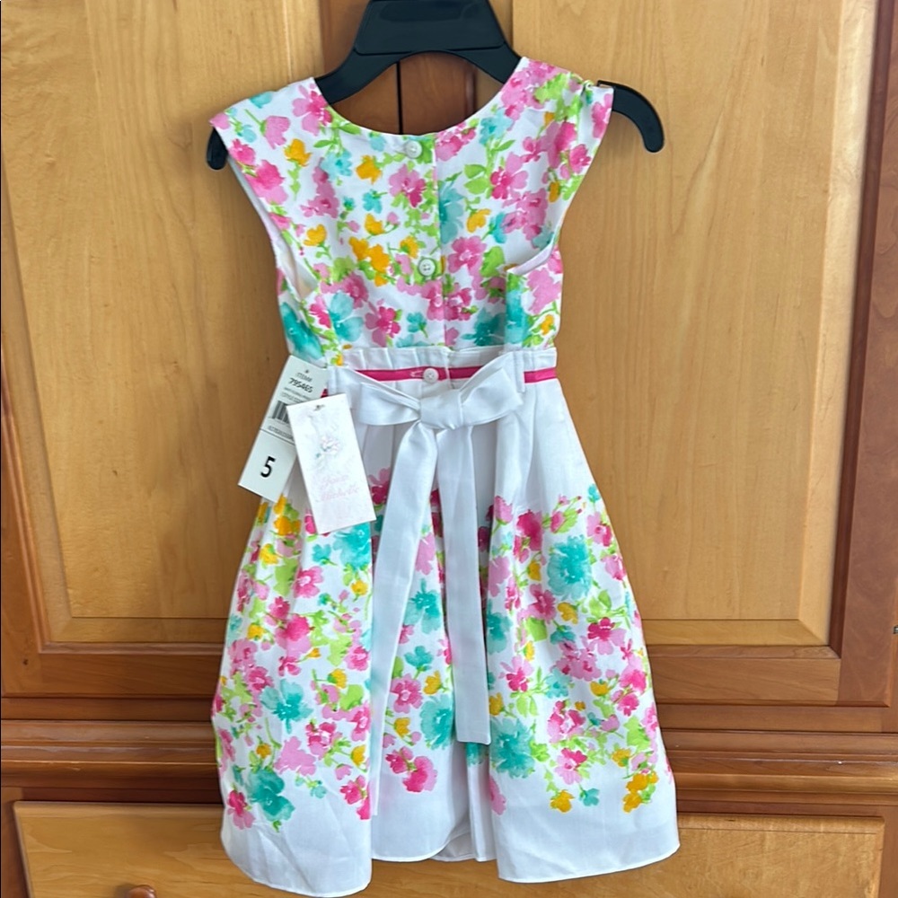 Floral Kids Dress with Pink and Green Accents - Picture 2 of 5